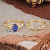 Romantic 5-Prong Pear Cut Natural Tanzanite Stacking Ring